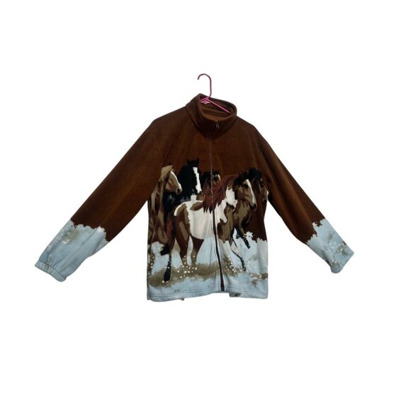 Kokopelli Horses Novelty Fleece Jacket Medium Full Zip Rodeo Cowgirl Cowboy Ranc - Picture 14 of 14